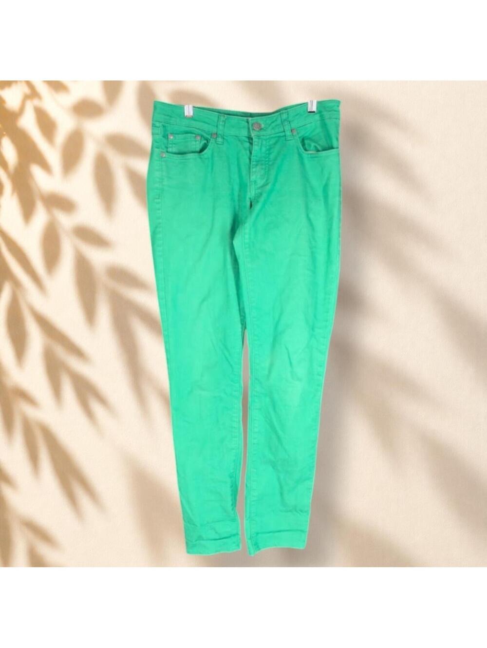 Prana. Jeans Women 6 Green Denim Light Wash Mid Rise Straight Pockets Stretch